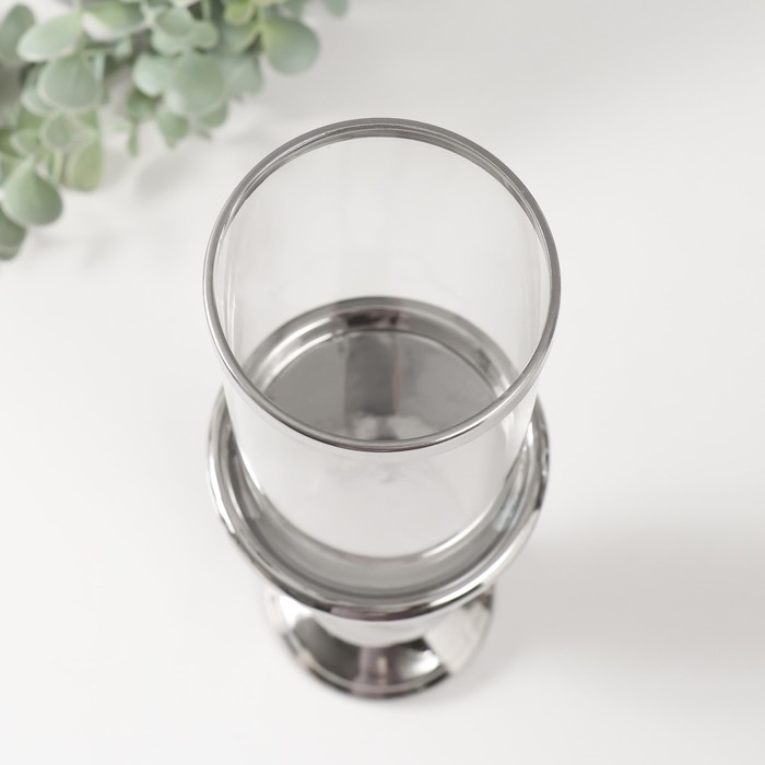 Подсвечник керамика, стекло на 1 свечу "Виток" d=7,5 см серебро 9,5х9,5х32 см