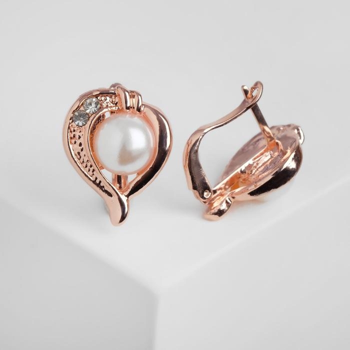 Серьги с жемчугом «Эдель» листок, цвет белый в розовом золоте Серьги с жемчугом «Эдель» листок, цвет белый в розовом золоте