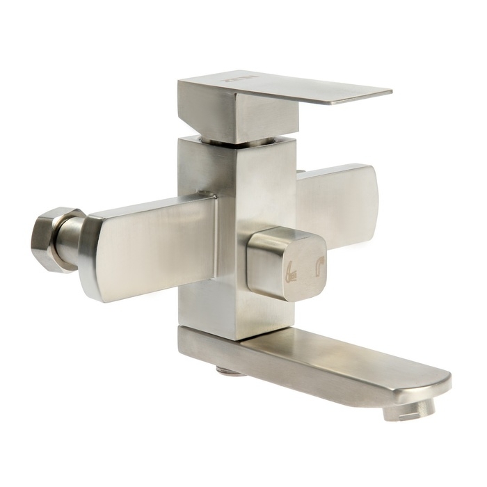 Смеситель для ванны ZEIN, квадрат, короткий излив, с душевым набором,  нержав сталь, сатин Смеситель для ванны ZEIN, квадрат, короткий излив, с душевым набором,  нержав сталь, сатин