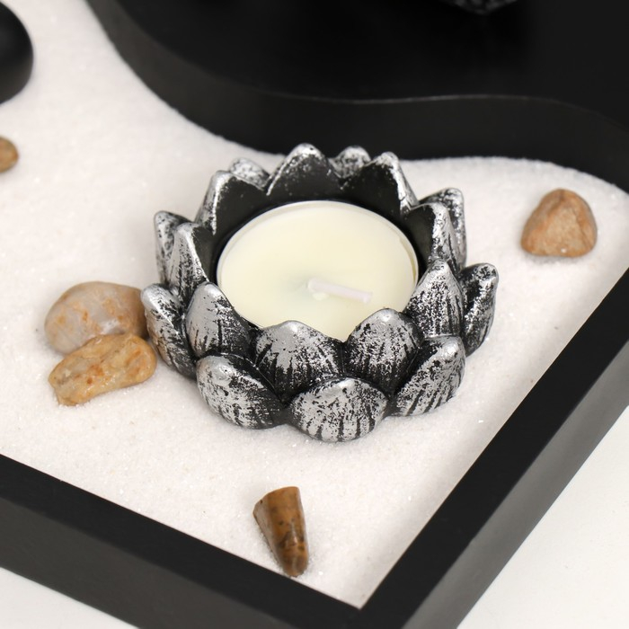 Сад камней Дзен  Сад камней Дзен "Будда просветление" песок белый + свеча 14х20х20 см