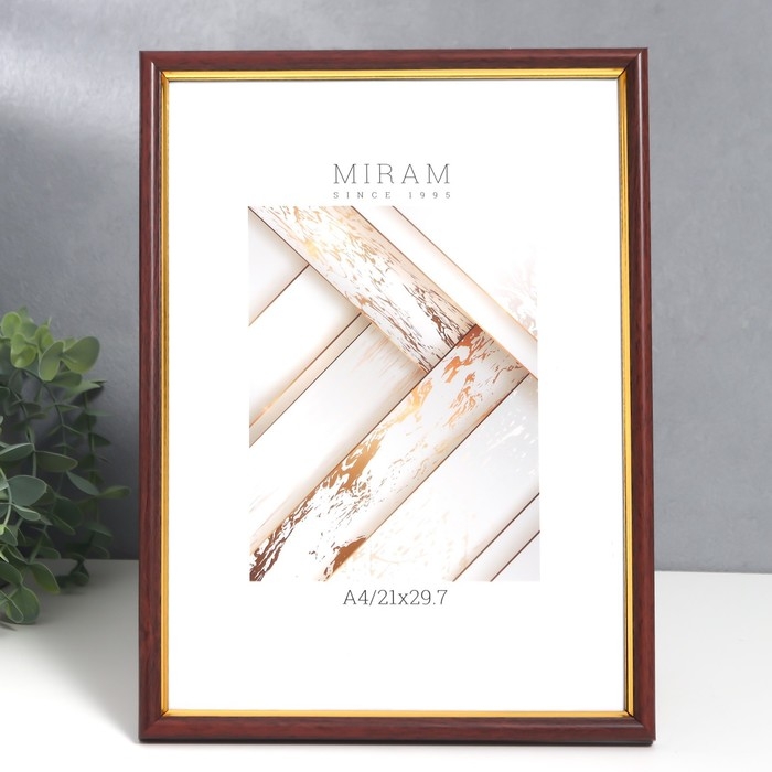 Фоторамка пластик Фоторамка пластик "МИРАМ" 21х29,7 см, (A4) бук с золотом (пластиковый экран)