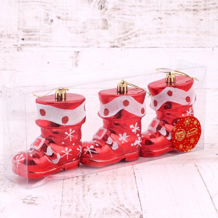 Украшение ёлочное Украшение ёлочное "Ботинок" (набор 3 шт) 8х8 см, бело- красный