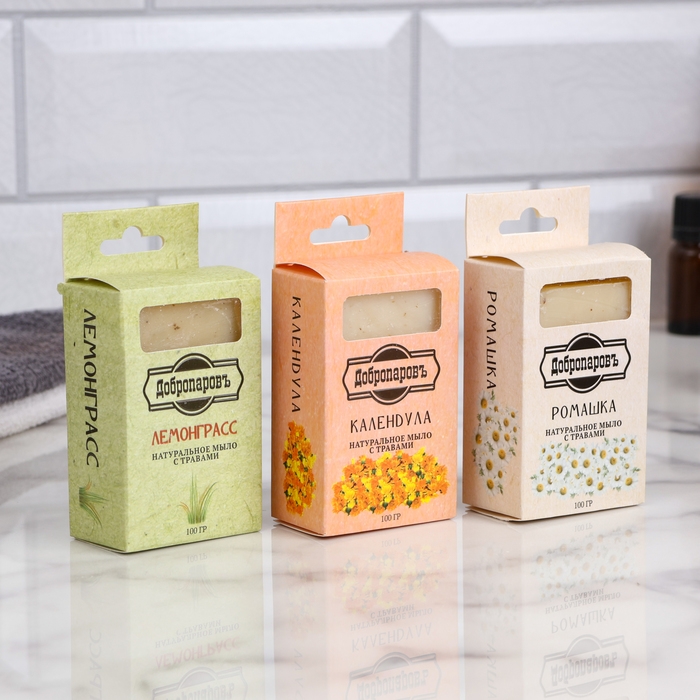 Натуральное мыло Натуральное мыло "Календула, Лемонграсс, Ромашка" набор 3 шт по 100 г Добропаровъ
