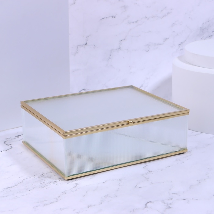 Органайзер для хранения «RIPPLES», с крышкой, стеклянный, с зеркальным дном, 1 секция, 20 × 16 × 6,5 см, цвет прозрачный/медный Органайзер для хранения «RIPPLES», с крышкой, стеклянный, с зеркальным дном, 1 секция, 20 × 16 × 6,5 см, цвет прозрачный/медный