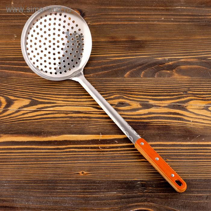 Шумовка для казана узбекская 43см, диаметр 16см, с деревянной ручкой Шумовка для казана узбекская 43см, диаметр 16см, с деревянной ручкой