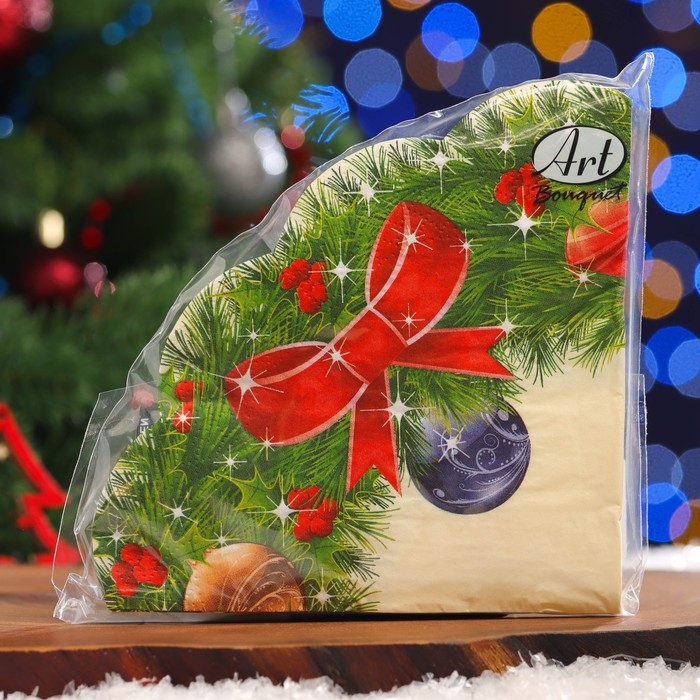 Новый год. Салфетки бумажные Art Bouquet Rondo Новый год. Салфетки бумажные Art Bouquet Rondo "Новогодний венок - 2" , 3 слоя, d 32, 12 шт