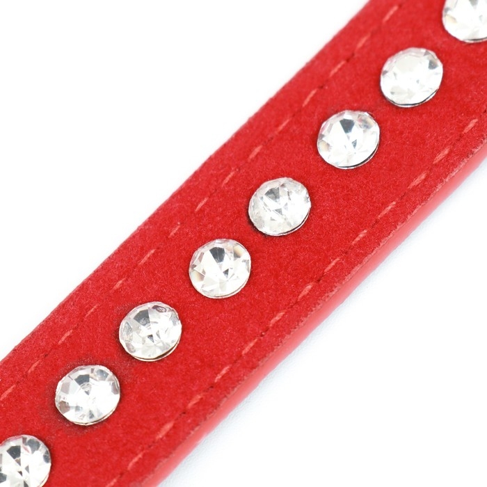 Ошейник  Ошейник "Бархат и стразы", 31 х 1,3/2 см, ОШ 22-28 см, красный