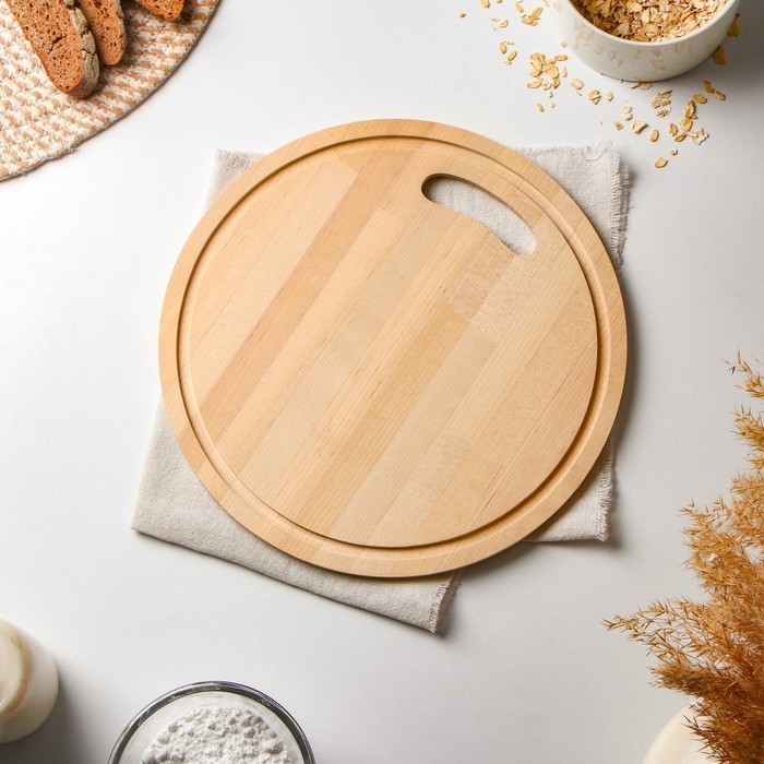 Доска разделочная круглая с желобом, d=28x0,8, массив березы Доска разделочная круглая с желобом, d=28x0,8, массив березы