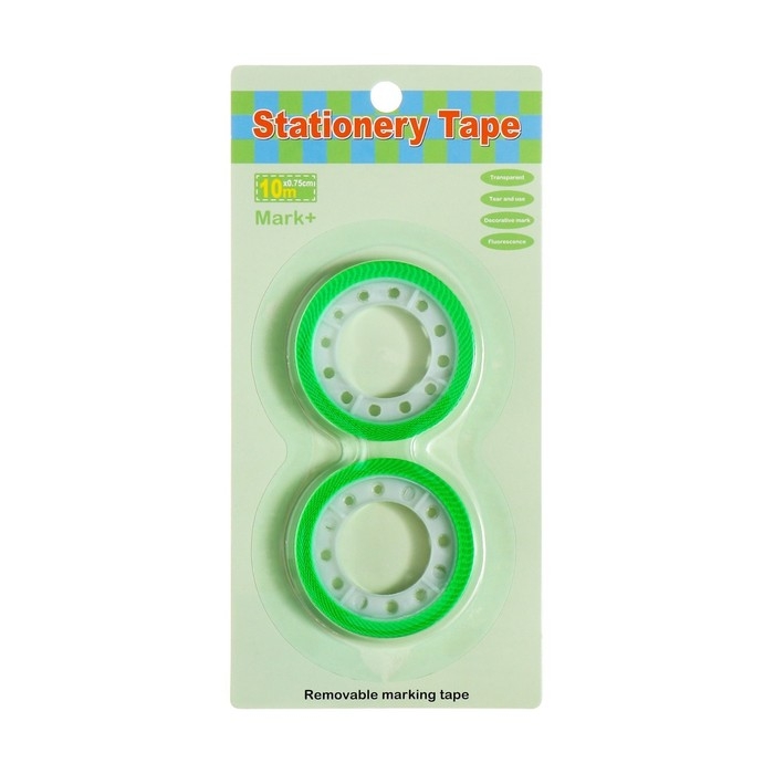 Набор 2 штуки, клейкая лента текстовыделительная (отклеиваемая) 75мм х 10м, зелёная Набор 2 штуки, клейкая лента текстовыделительная (отклеиваемая) 75мм х 10м, зелёная