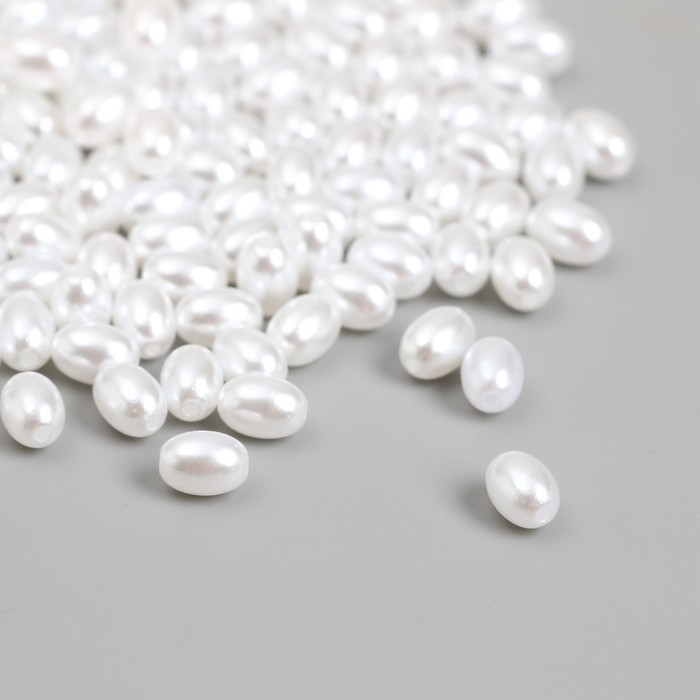 Бусины для творчества пластик Бусины для творчества пластик "Жемчуг белый овал" набор 20 гр 0,5х0,5х0,7 см