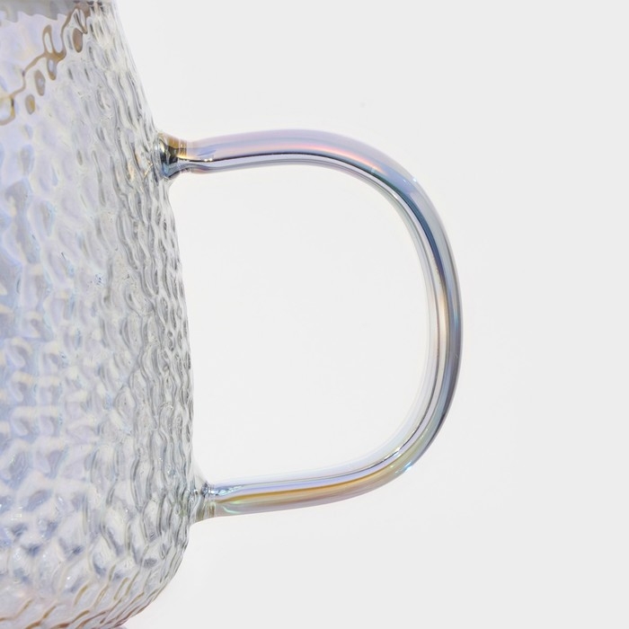 Кружка стеклянная с крышкой и ложкой Magistro «Диамант», 450 мл, цвет перламутровый