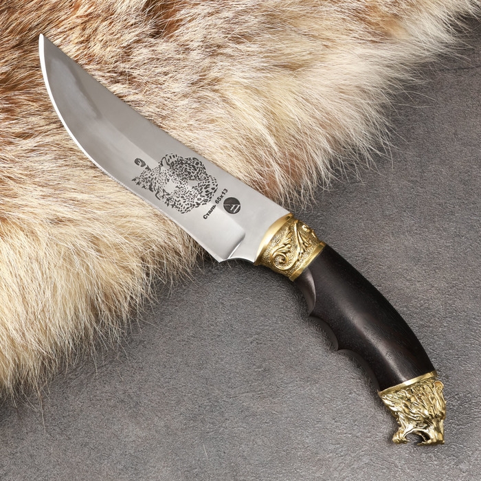 Нож кавказский Нож кавказский "Ягуар" с ножнами, гарда - латунь, сталь - 65х13, рукоять - граб