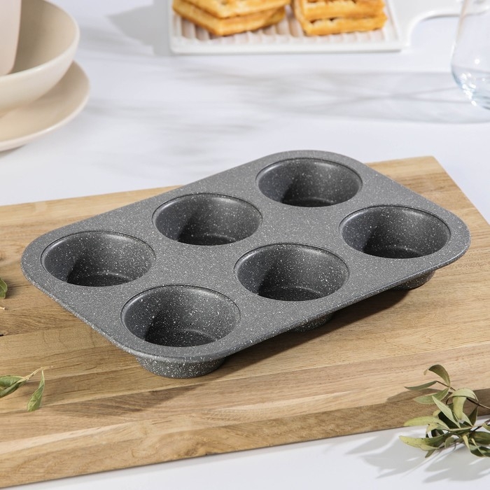 Форма для выпечки «Элин Мрамор. Кекс», 27,5×18×3 см, 6 ячеек, антипригарное покрытие, цвет серый Форма для выпечки «Элин Мрамор. Кекс», 27,5×18×3 см, 6 ячеек, антипригарное покрытие, цвет серый