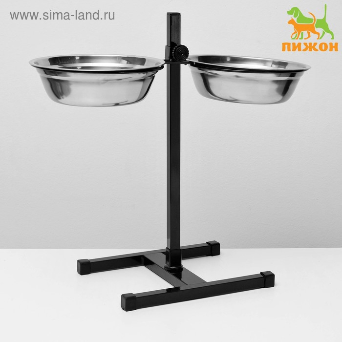 Подставка с мисками, 2 х 2 л, высота 50 см, разборная, чёрная Подставка с мисками, 2 х 2 л, высота 50 см, разборная, чёрная