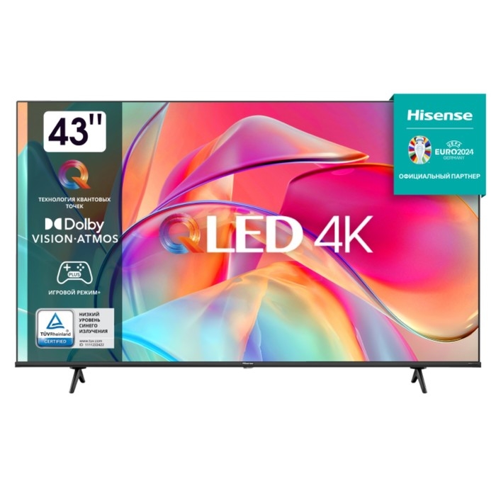 Телевизор Hisense 43E7KQ, 43 Телевизор Hisense 43E7KQ, 43", 3840x2160, DVB-T2/C/S2, HDMI 3, USB 2, Smart TV, чёрный