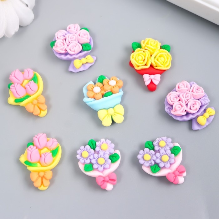 Декор для творчества пластик Декор для творчества пластик "Букет цветов" набор 8 шт 2,2х2,9х0,7 см