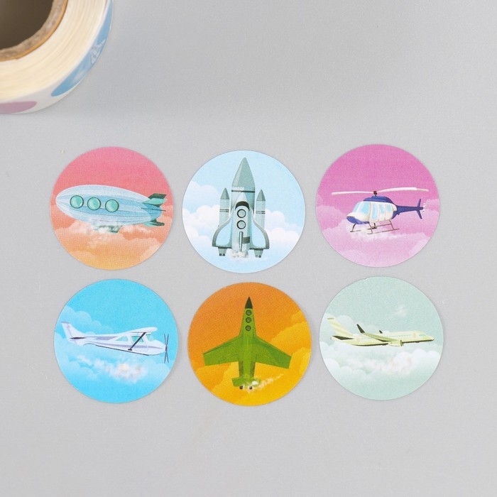 Наклейка бумага Наклейка бумага "Авиация" d=2,5 см 252 шт в рулоне