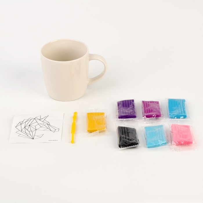 Набор для декора кружки полимерной глиной. Лепка на кружке «Полигональный единорог» Набор для декора кружки полимерной глиной. Лепка на кружке «Полигональный единорог»