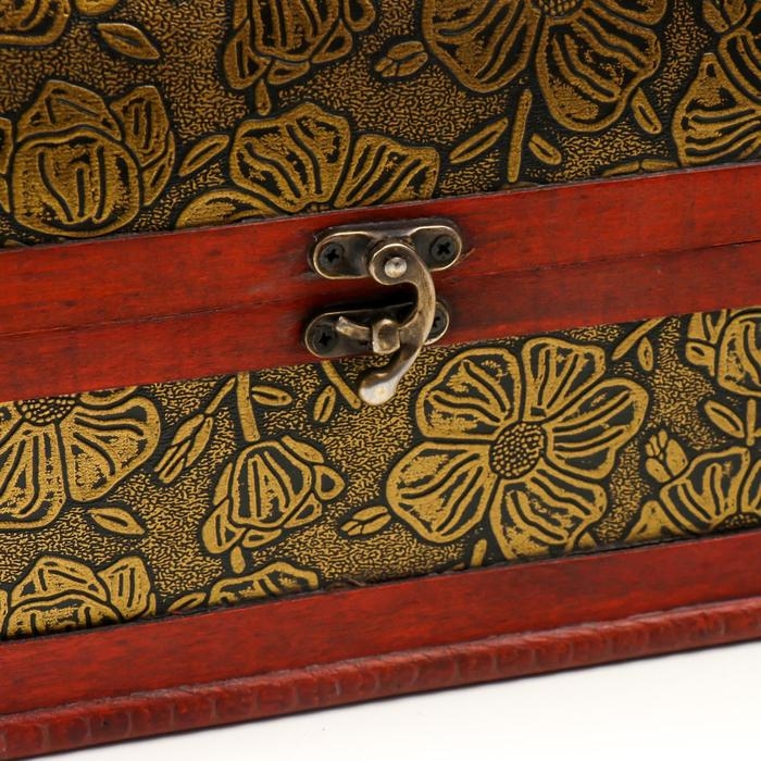 Шкатулка дерево состаренная "Золотые цветы на чёрном" сундучок 23х30х24 см