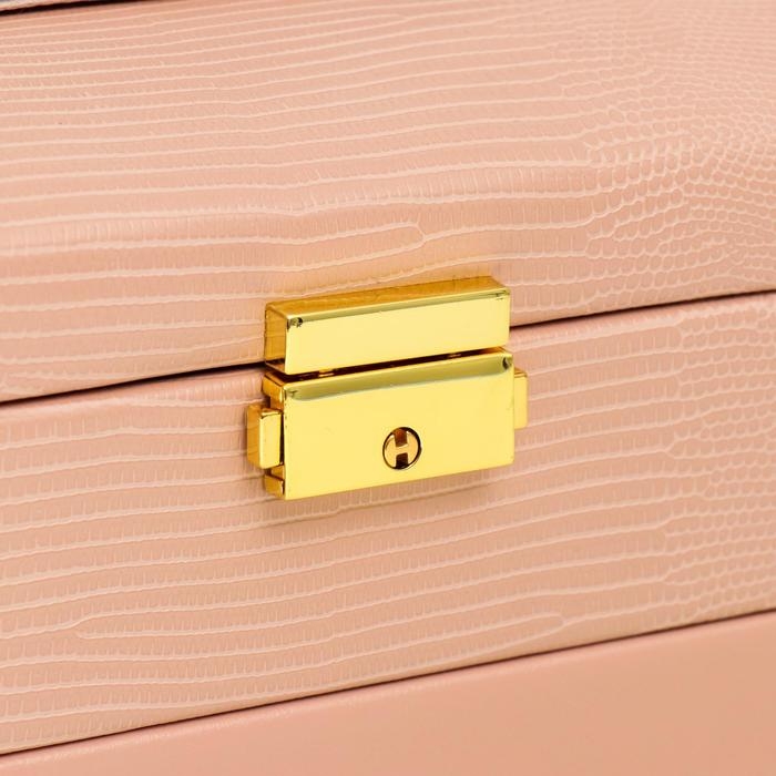 Шкатулка кожзам для украшений сундучок  Шкатулка кожзам для украшений сундучок "Рептилия розовая" комбинированная 10,5х12х16 см