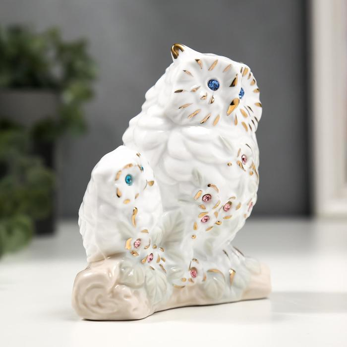 Сувенир керамика  Сувенир керамика "Белый филин с совёнком" с золотом, стразы 10,7 см