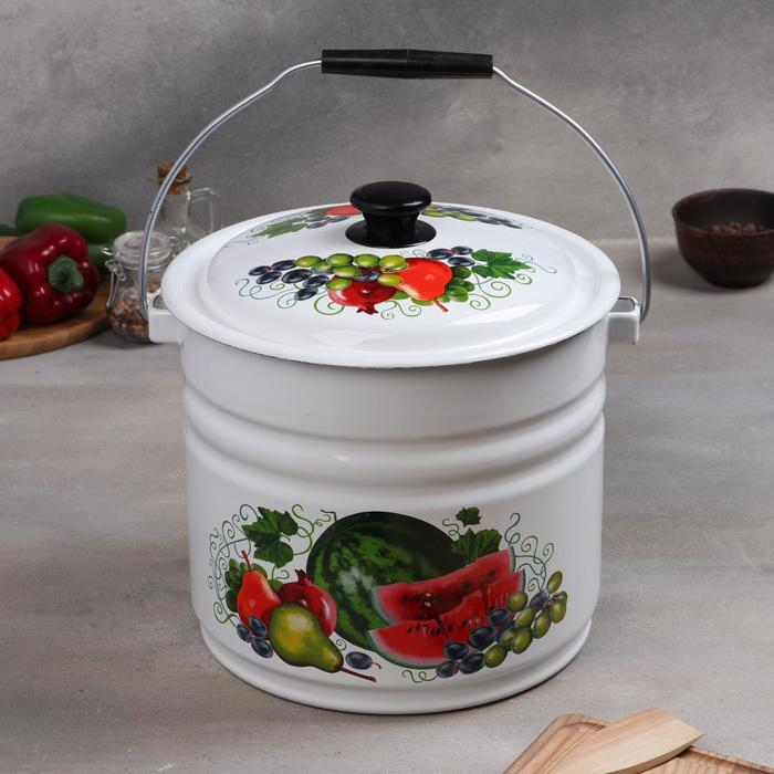 Ведро эмалированное, 10 л, с крышкой, деколь МИКС, цвет белый Ведро эмалированное, 10 л, с крышкой, деколь МИКС, цвет белый