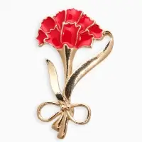 Брошь  "Гвоздика" с лентой, цвет красный в золоте