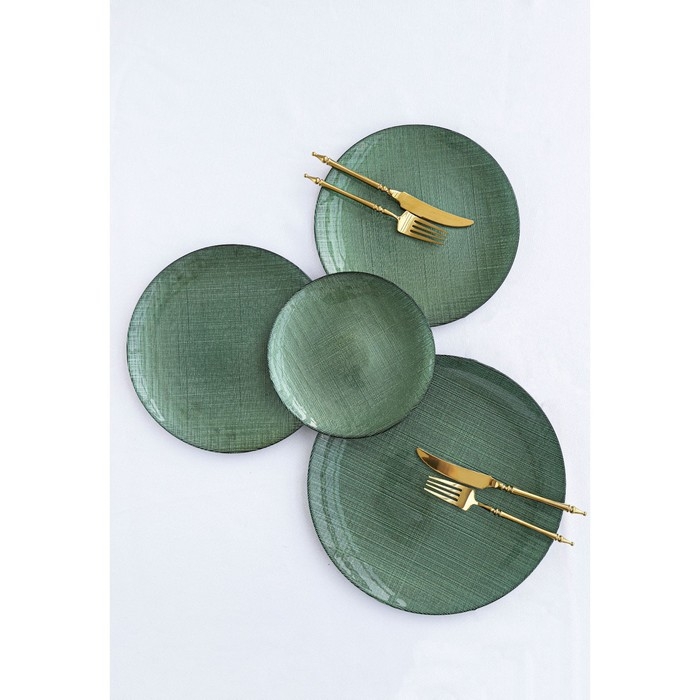 Тарелка стеклянная десертная «Римини», d=21 см, цвет зелёный Тарелка стеклянная десертная «Римини», d=21 см, цвет зелёный