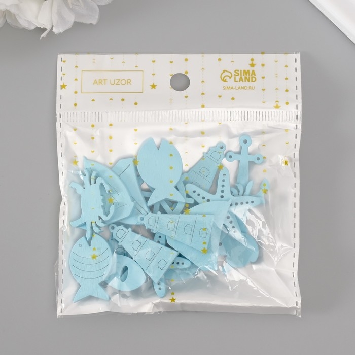 Декор для творчества дерево Декор для творчества дерево "Морской прибой" набор 20 шт голубой 2,5х2,9 см