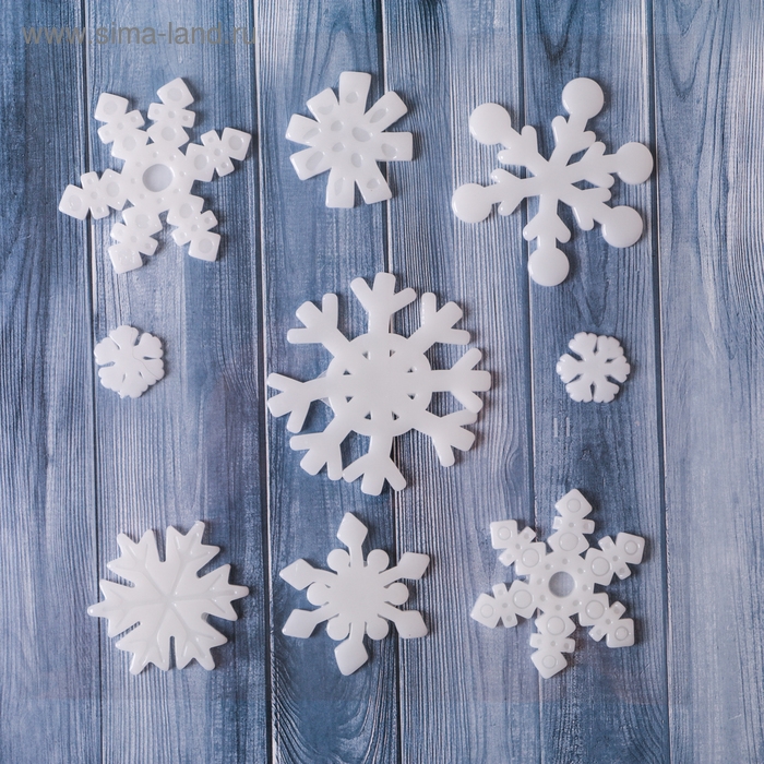 Наклейка на стекло Наклейка на стекло "Снежиночки белые" (набор 9 шт) 18,5х18,5 см