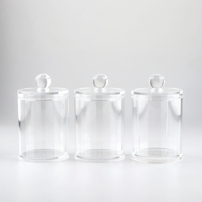 Органайзер для ватных палочек и дисков, с крышкой, 3 секции, 29 &times; 7 &times; 7см, в картонной коробке, цвет прозрачный