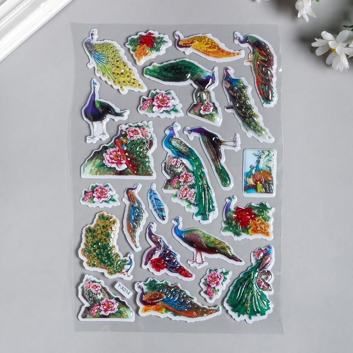 Наклейка пластик объёмные Наклейка пластик объёмные "Фламинго/Павлины" МИКС 28х15 см