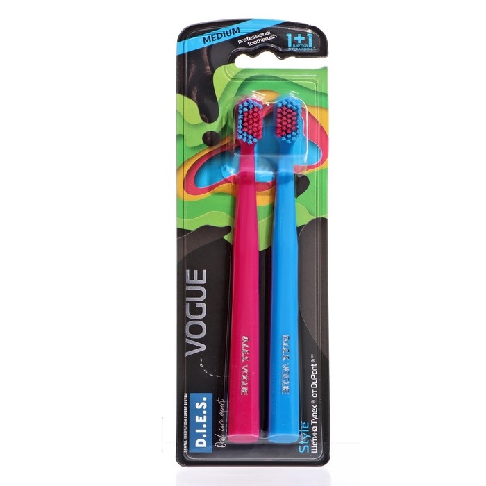 Зубная щётка D.I.E.S. Vogue Style средней жёсткости, 1+1 шт. Зубная щётка D.I.E.S. Vogue Style средней жёсткости, 1+1 шт.