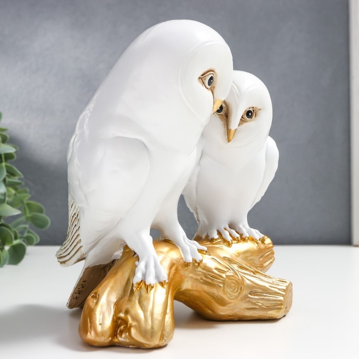 Сувенир полистоун Сувенир полистоун "Белые совы на золотой коряге" 19х12х16 см
