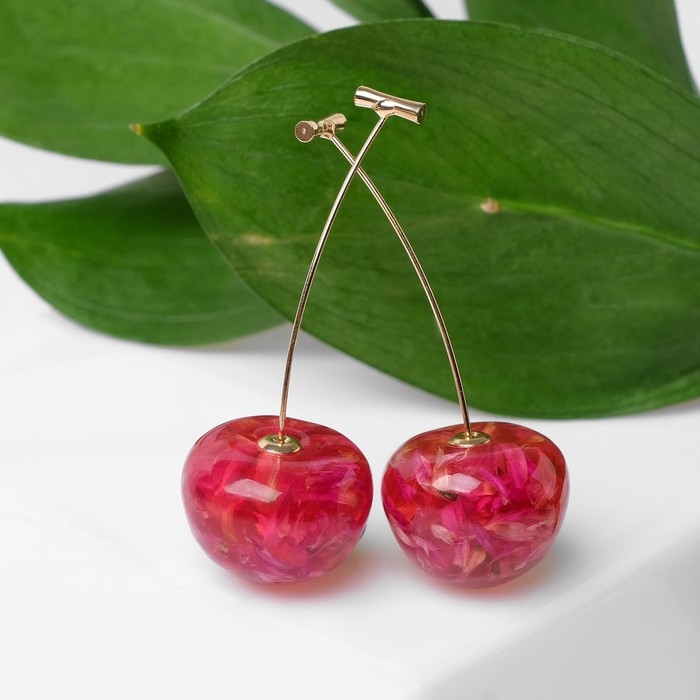 Серьги пластик «Ягодка» черешня, цвет красный в золоте Серьги пластик «Ягодка» черешня, цвет красный в золоте