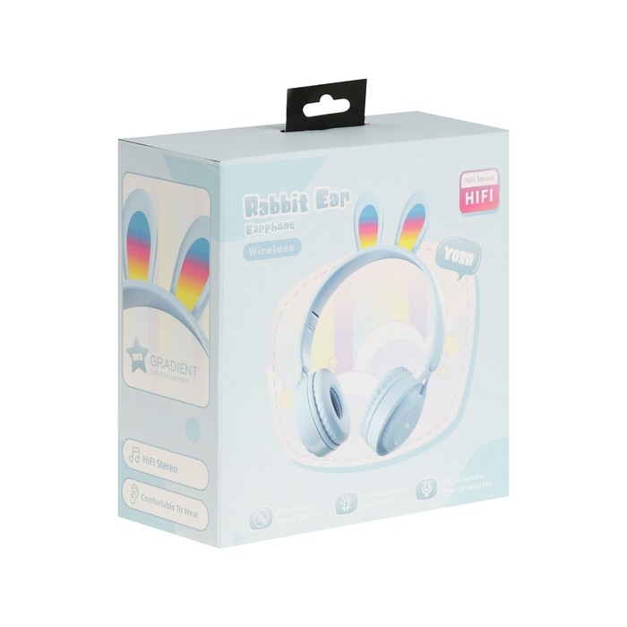 Наушники беспроводные Y08R, накладные, детские, BT 5.1, подсветка, 400 мАч, синий