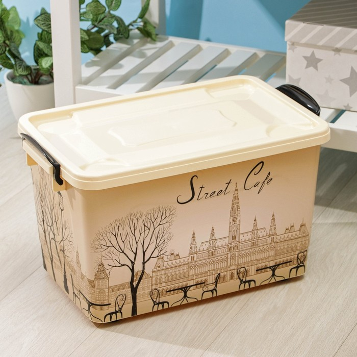 Контейнер для хранения с крышкой «Уличное кафе», 35 л, 50,5×31,5×28 см, на колёсиках, цвет слоновая кость Контейнер для хранения с крышкой «Уличное кафе», 35 л, 50,5×31,5×28 см, на колёсиках, цвет слоновая кость