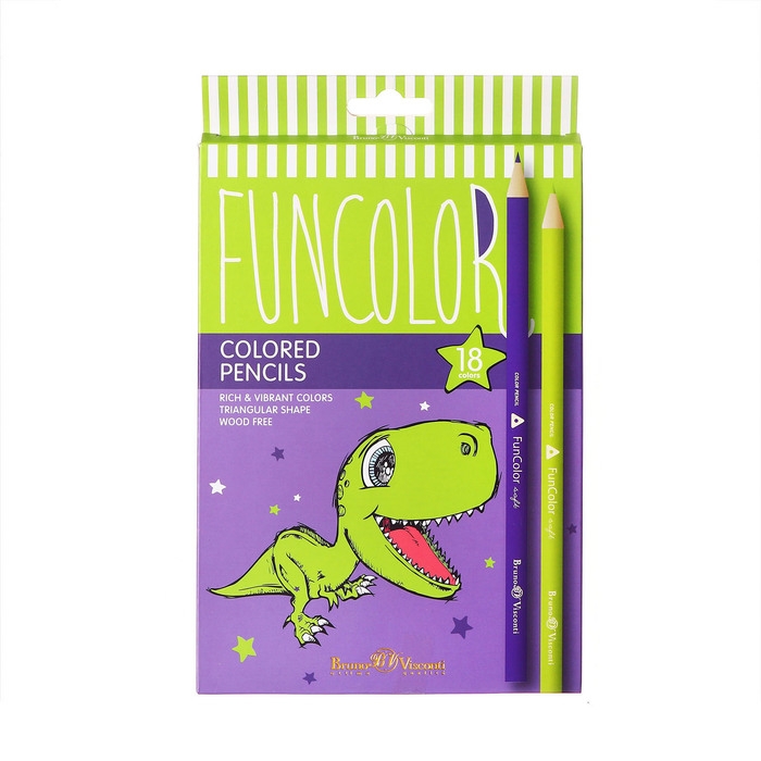 Карандаши 18 цветов BrunoVisconti. FunColor, пластиковые, трёхгранные, МИКС Карандаши 18 цветов BrunoVisconti. FunColor, пластиковые, трёхгранные, МИКС