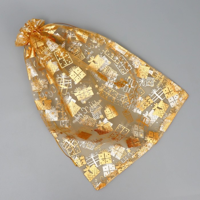 Мешочек подарочный органза «Золотые подарочки», 30 х 40 см +/- 1.5 см, Новый год Мешочек подарочный органза «Золотые подарочки», 30 х 40 см +/- 1.5 см, Новый год