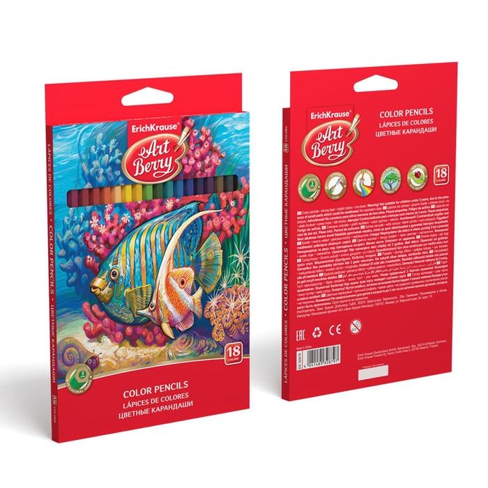 Карандаши 18 цветов ErichKrause ArtBerry премиум, дерево, шестигранные, яркий и мягкий грифель 3.0 мм, картонная упаковка, европодвес Карандаши 18 цветов ErichKrause ArtBerry премиум, дерево, шестигранные, яркий и мягкий грифель 3.0 мм, картонная упаковка, европодвес
