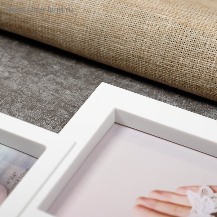 Фоторамка пластик на 4 фото 10х10, 10х15 см  Фоторамка пластик на 4 фото 10х10, 10х15 см "Простая" белая 29х37,5 см