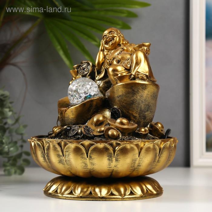 Фонтан настольный от сети, подсветка Фонтан настольный от сети, подсветка "Золотой хотей и слитки золота" 31х24х24 см