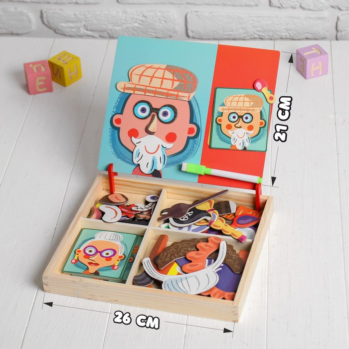 Конструктор магнитный «Весёлые рожицы»: карточки, маркер, магнитные элементы Конструктор магнитный «Весёлые рожицы»: карточки, маркер, магнитные элементы