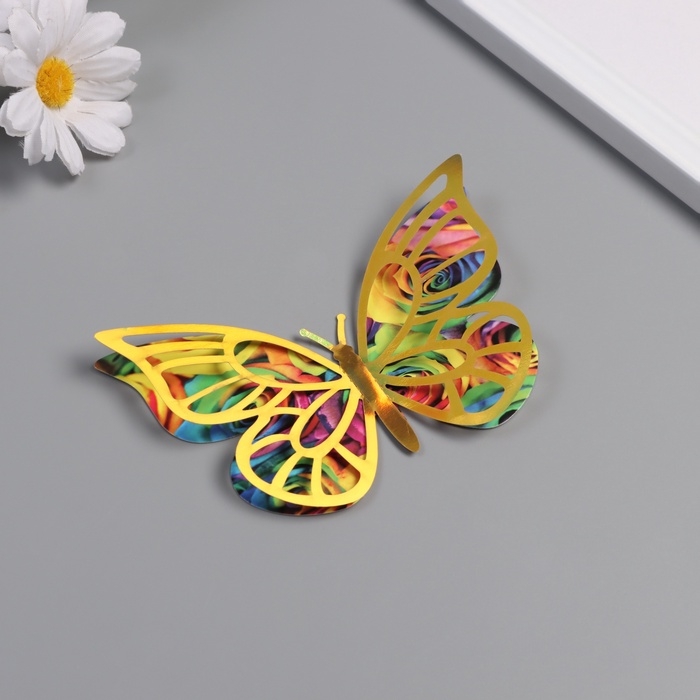 Наклейка бумага, пластик Наклейка бумага, пластик "Бабочки, цветные пятна" золото набор 12 шт 12 см, 10 см 8 см