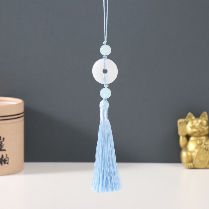 Подвеска текстиль, пластик  Подвеска текстиль, пластик "Нефритовый кулон" небесная 1х2,5х12,5 см