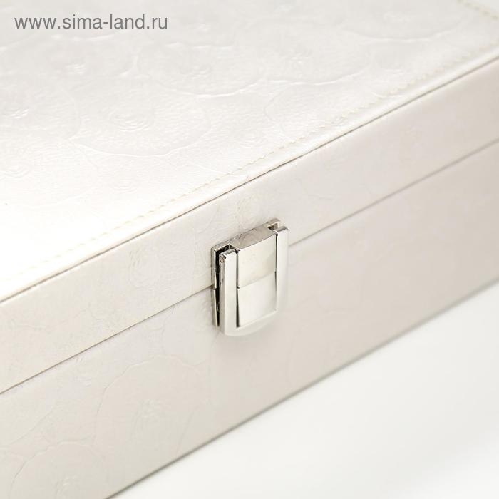 Шкатулка кожзам для украшений  Шкатулка кожзам для украшений "Пионы и лепестки" белая 8,5х23,5х18,5 см