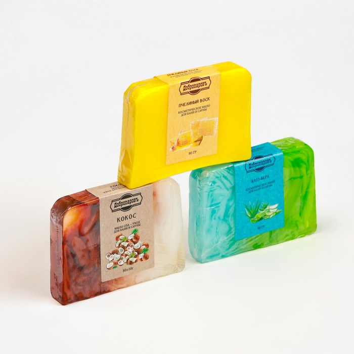 Набор мыла в спайке 3 шт Набор мыла в спайке 3 шт "Кокос, Пчелиный воск, Алое" по 80г