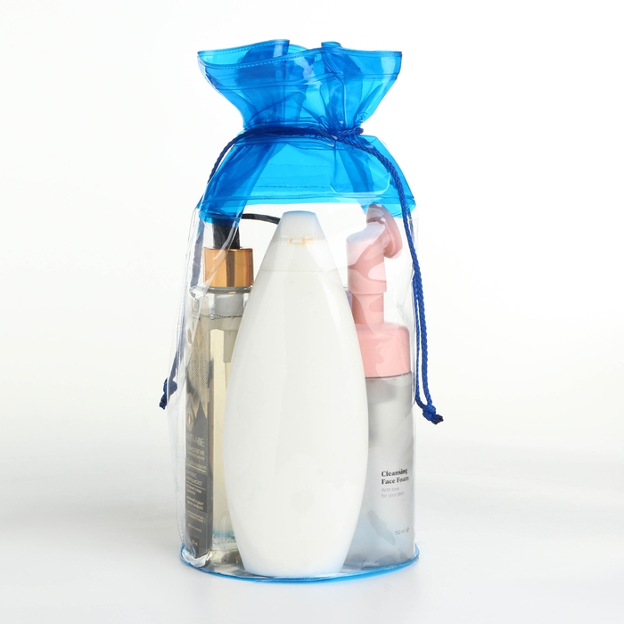 Косметичка на шнуре, цвет прозрачный/голубой Косметичка на шнуре, цвет прозрачный/голубой