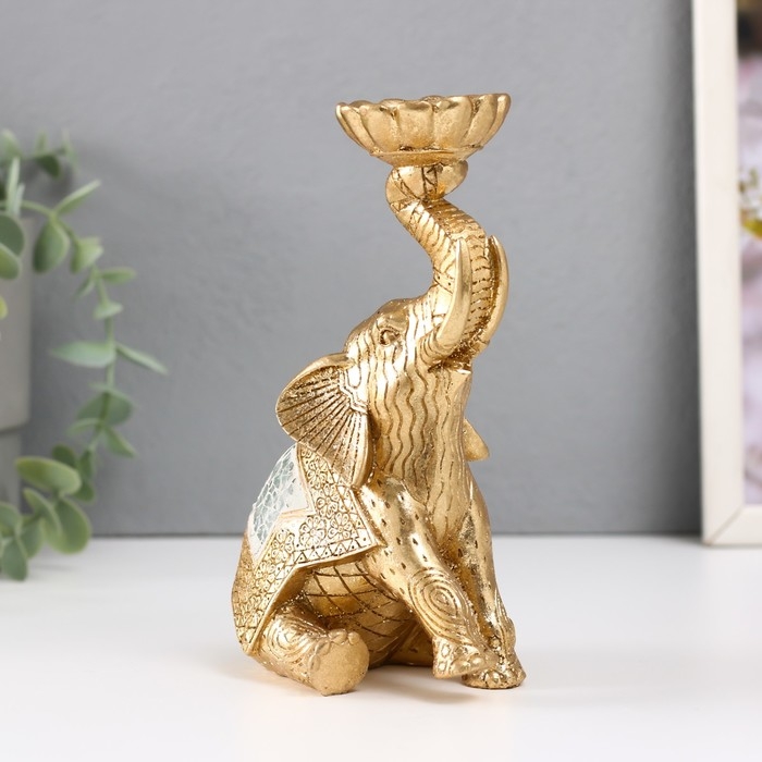 Подсвечник полистоун на 1 свечу Подсвечник полистоун на 1 свечу "Сидячий слоник с хоботом наверх" 7,5х10,5х16,2 см