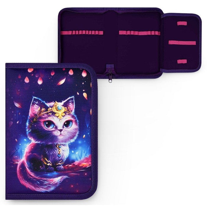 Пенал 1 секция, 133 х 200 х 35 мм, текстильный, Феникс Пенал 1 секция, 133 х 200 х 35 мм, текстильный, Феникс "Волшебный кот" 65663